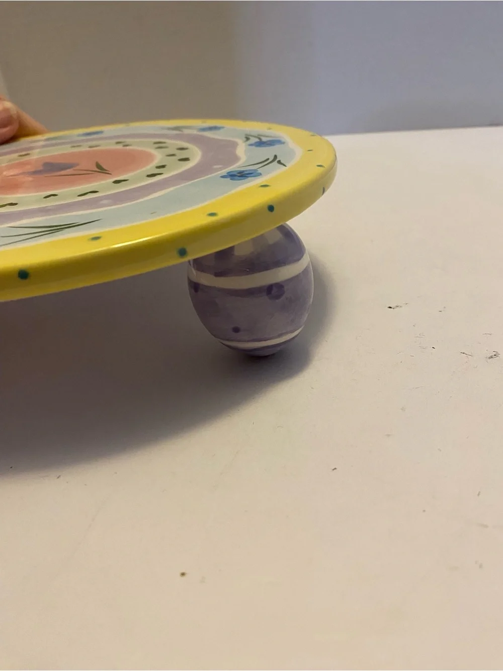 Cake Stand Ceramic Hand Painted Whimsical 8” Flowers Inc. Easter Egg Legs